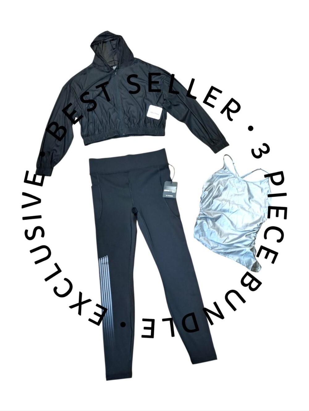 Savage X Fenty Leggings + Ebb & Flow Jacket + Silver Metallic Cami